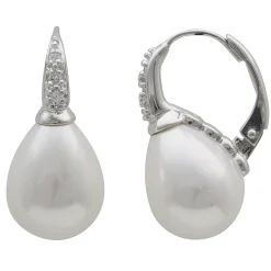 Ohrringe Creolen Perlen Muschelkernperlen weiß & Zirkonia 925 Silber Damen