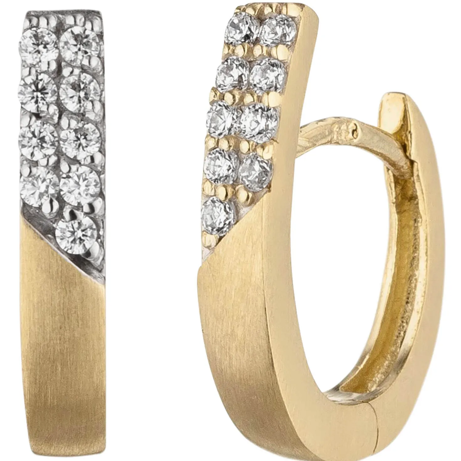 Ohrringe Creolen 13,7x2,6mm aus 333 Gold Gelbgold mattiert mit 18 Zirkonia