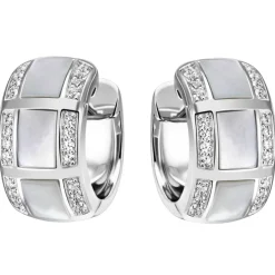 Ohrringe Creolen 16,8x9,1mm aus 925 Silber mit Perlmutt-Einlagen & 48 Zirkonia