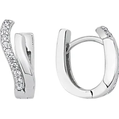 Ohrringe Creolen 14,1x5mm aus 925 Silber rhodiniert mit 20 Zirkonia Ohrschmuck