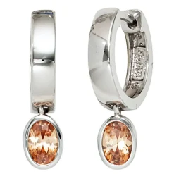 Ohrringe Creolen 5,3x20,8mm Creole mit Zirkonia oval orange champagne 925 Silber