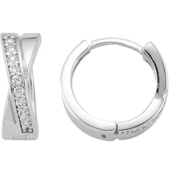 Ohrringe Creolen 14,5x5,8mm gekreuzt aus 925 Silber rhodiniert mit 18 Zirkonia