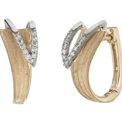 Ohrringe Creolen 15x6,8mm 585 Gold Gelbgold bicolor 22 Brillanten 0,1 Ct