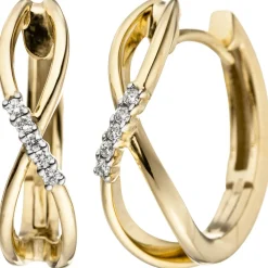 Ohrringe Creolen 16,4x4,8mm mit 10 Diamanten 0.06Ct 585 Gold Gelbgold