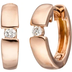 Ohrringe Creolen 13x3,3mm mit 2 Diamanten 0.08Ct 585 Gold Rotgold