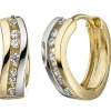 Ohrringe Creolen 13,5x4mm Zirkonia 333 Gold Gelbgold gewellt Ohrschmuck Damen