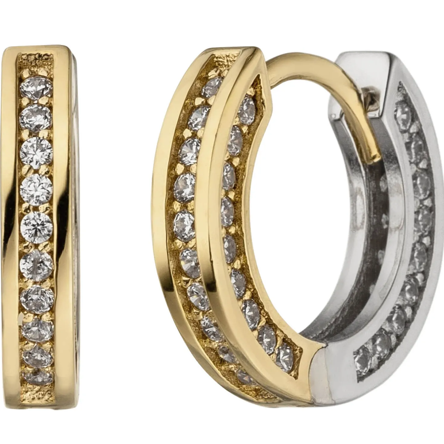 Ohrringe Creolen 13,4x2,5mm 56 Zirkonia 333 Gold gelb/weiß bicolor Ohrschmuck