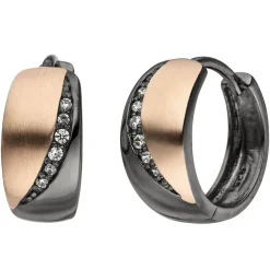 Ohrringe Creolen 14,4x6,5mm 8 Zirkonia, 925 Silber schwarz rhodiniert Ohrschmuck