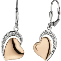 Ohrringe Herzen 18 Zirkonia weiß 925 Silber vergoldet Ohrhänger 13,8x32,4mm