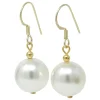 Ohrringe Kugel-Ohrhänger Muschelkernperlen 14mm 925 Silber vergoldet, creme-weiß