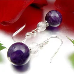 Ohrringe Ohrhänger aus Amethyst & Bergkristall, 925 Silber