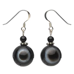 Ohrringe Ohrhänger aus Augenachat & Onyx & 925 Silber, Ø14mm