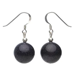 Ohrringe, Ohrhänger aus Blaufluss, Ø 14mm, dunkelblau, 925 Silber