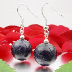 Ohrringe, Ohrhänger aus Blaufluss, Ø 14mm, dunkelblau, 925 Silber