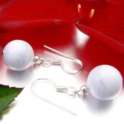 Ohrringe Ohrhänger aus echtem Chalzedon Bandachat& 925er Silber, Ø12mm Damen