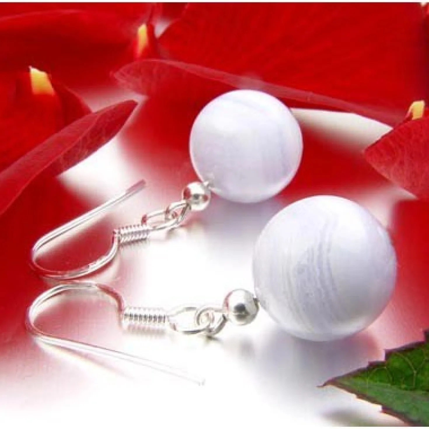 Ohrringe Ohrhänger aus echtem Chalzedon Bandachat& 925er Silber, Ø12mm Damen