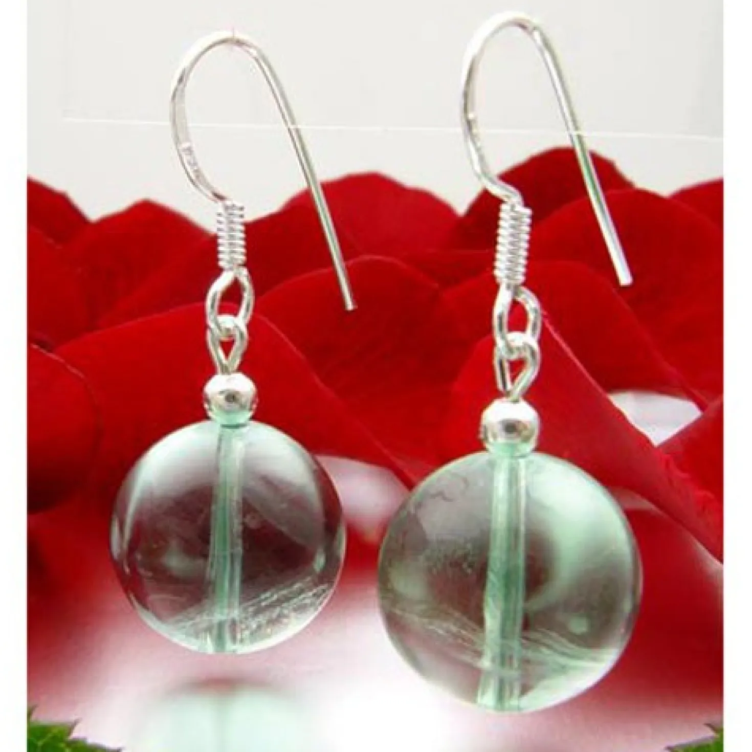 Ohrringe Ohrhänger aus echtem Fluorit & 925 Silber, Ø14mm, grün, Damen