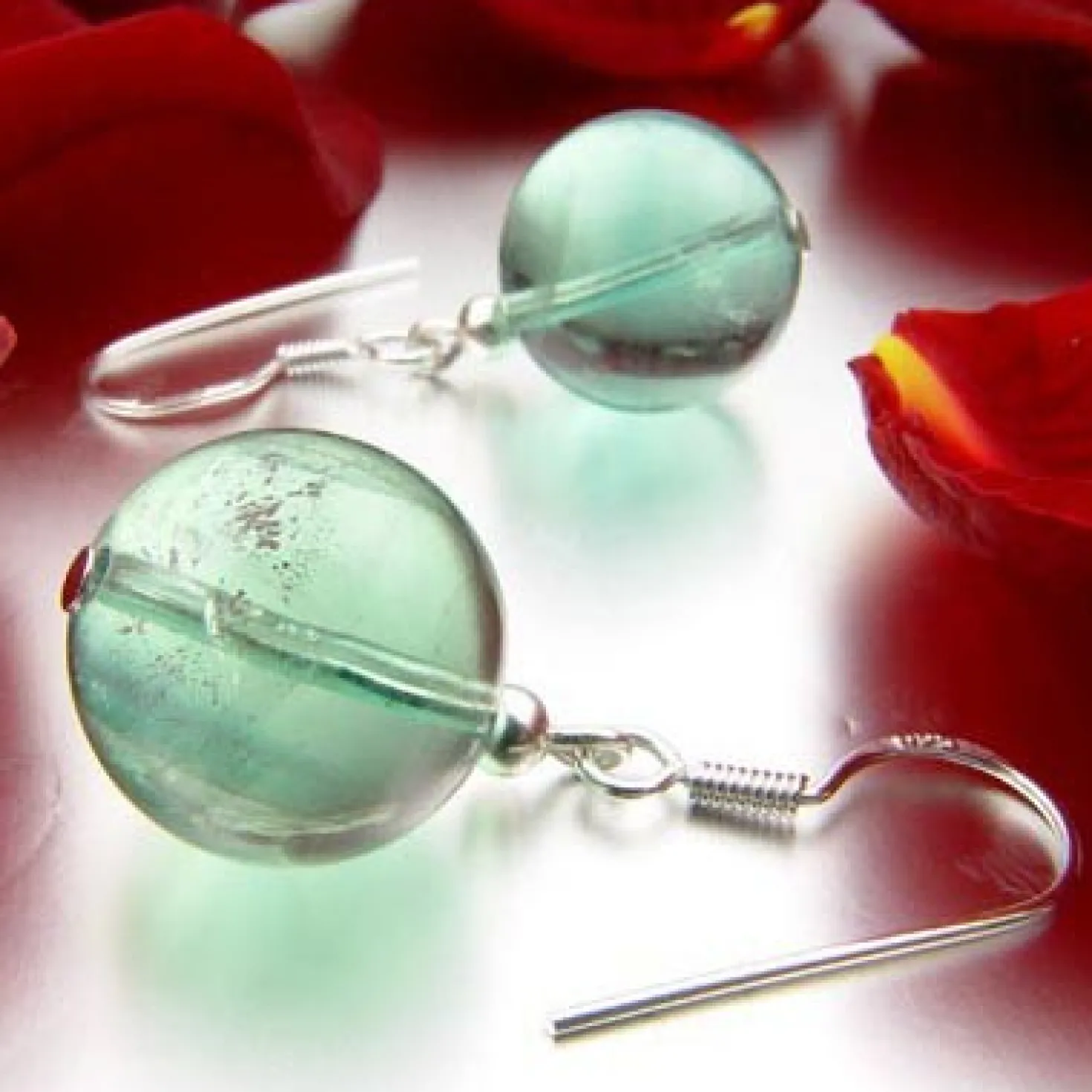 Ohrringe Ohrhänger aus echtem Fluorit & 925 Silber, Ø14mm, grün, Damen