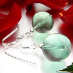Ohrringe Ohrhänger aus echtem Fluorit & 925 Silber, Ø14mm, grün, Damen