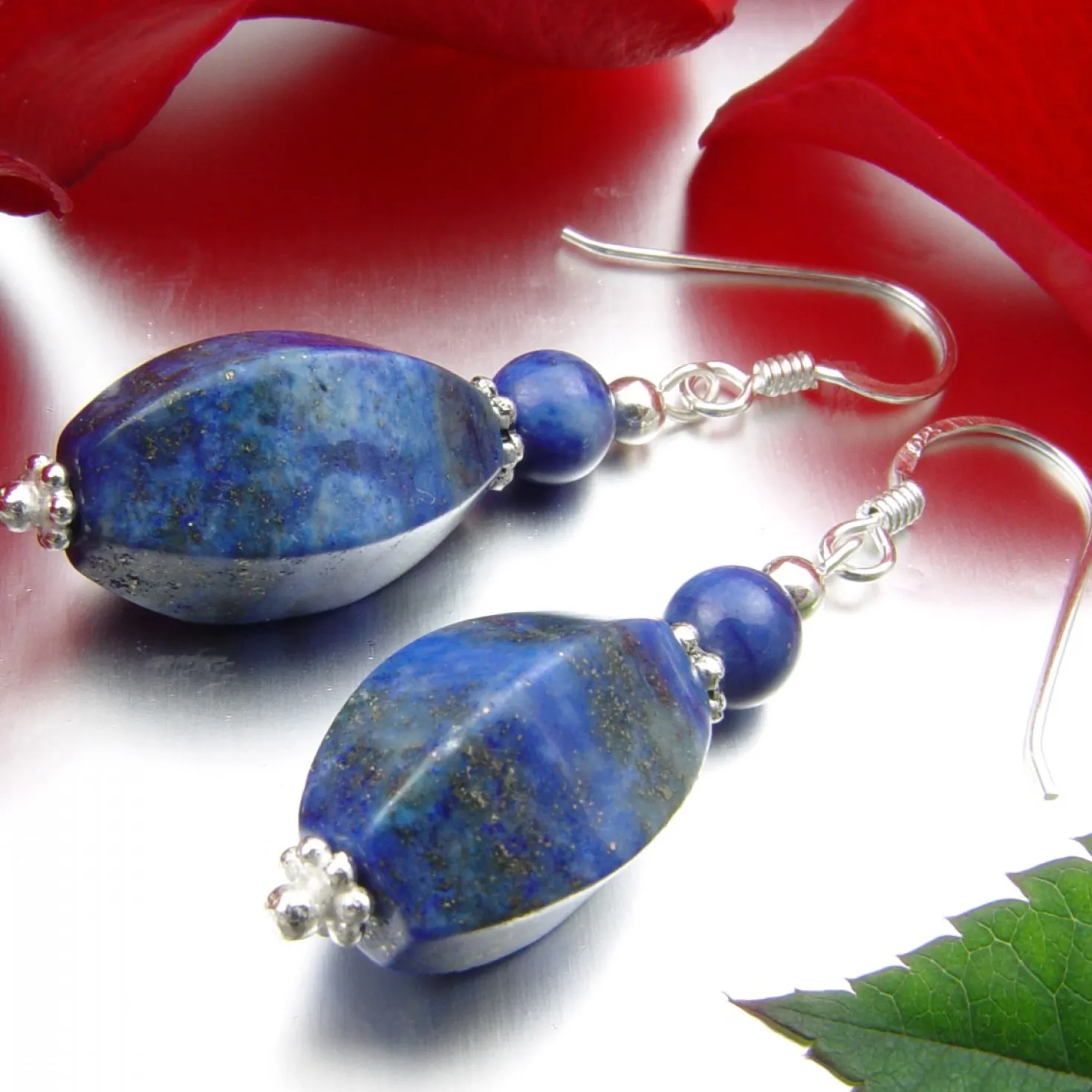 Ohrringe Ohrhänger aus echtem Lapis-Lazuli & 925 Silber blau Ohrschmuck Damen