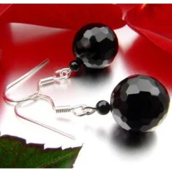 Ohrringe Ohrhänger aus echtem Onyx & 925er Silber, 12mm, schwarz