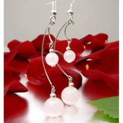 Ohrringe Ohrhänger aus echtem Rosenquarz, L: 6.8cm