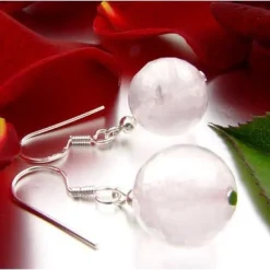Ohrringe Ohrhänger aus echtem Rosenquarz & 925 Silber, Ø14mm, rosè