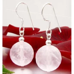 Ohrringe Ohrhänger aus echtem Rosenquarz & 925 Silber, Ø14mm, rosè