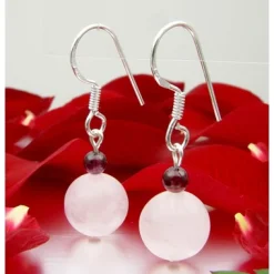 Ohrringe, Ohrhänger aus echten Rosenquarz & Granat & 925 Silber rose dunkelrot