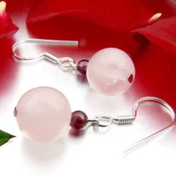 Ohrringe, Ohrhänger aus echten Rosenquarz & Granat & 925 Silber rose dunkelrot