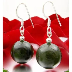 Ohrringe Ohrhänger aus echter Jade & 925er Silber, Ø14mm