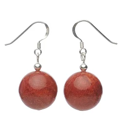 Ohrringe Ohrhänger aus echter Koralle Schaumkoralle Kugel & 925 Silber rot Damen