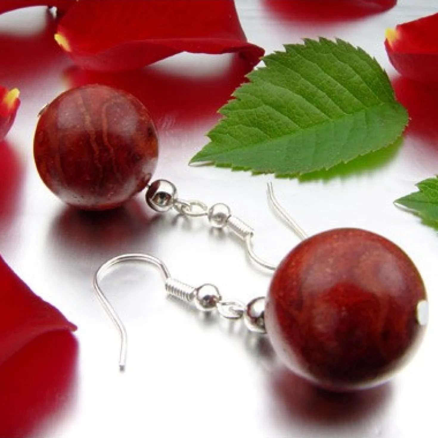 Ohrringe Ohrhänger aus echter Koralle Schaumkoralle Kugel & 925 Silber rot Damen