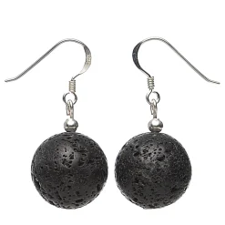 Ohrringe Ohrhänger aus echter Lava Kugel Ø14mm & 925 Silber, schwarz, mit Poren