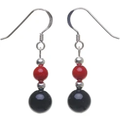 Ohrringe Ohrhänger aus Koralle & Onyx, rot schwarz, 925 Silber, Ohrhaken