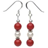 Ohrringe Ohrhänger aus Koralle & Süßwasserperlen, 925 Silber, rot-weiß