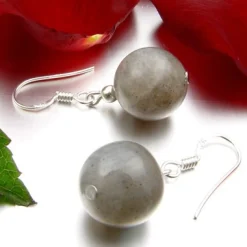 Ohrringe Ohrhänger aus Labradorit & 925 Silber, grau, mit Schimmer