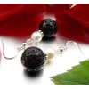 Ohrringe Ohrhänger aus Lava & Perlen, 925 Silber, schwarz-weiß