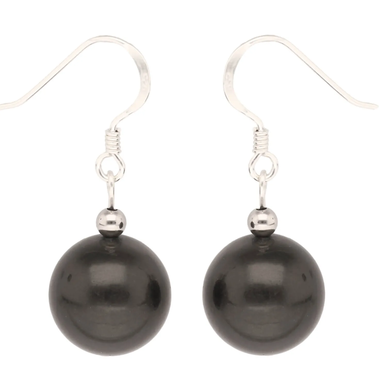 Ohrringe Ohrhänger aus Muschelkernperlen & 925 Silber, Ø12mm, grau