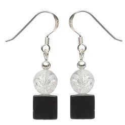Ohrringe Ohrhänger aus Onyx & Bergkristall & 925 Silber, schwarz weiß