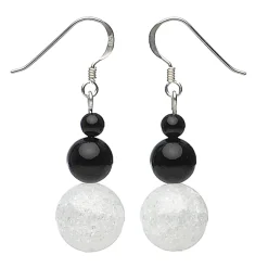 Ohrringe Ohrhänger aus Onyx & Bergkristall, 925 Silber, schwarz-weiß