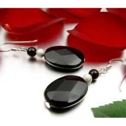 Ohrringe Ohrhänger aus Onyx oval schwarz facettiert & 925 Silber elegant Damen