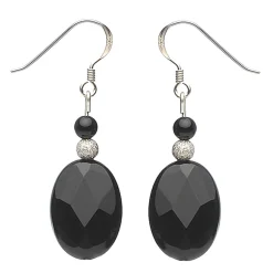 Ohrringe Ohrhänger aus Onyx oval schwarz facettiert & 925 Silber elegant Damen