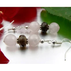 Ohrringe Ohrhänger aus Rosenquarz & Rauchquarz facettiert, 925 Silber