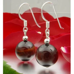 Ohrringe Ohrhänger aus rotem Tigerauge & 925 Silber, Ø12mm