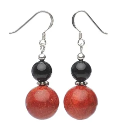 Ohrringe Ohrhänger aus Schaumkoralle & Onyx, rot schwarz, 925 Silber