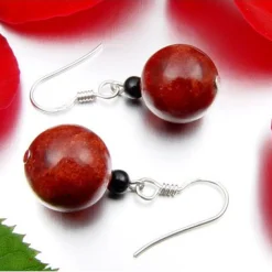 Ohrringe Ohrhänger aus Schaumkoralle & Onyx 925 Silber