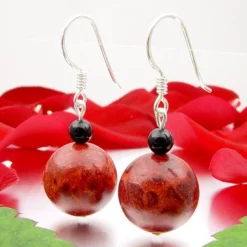 Ohrringe Ohrhänger aus Schaumkoralle & Onyx 925 Silber