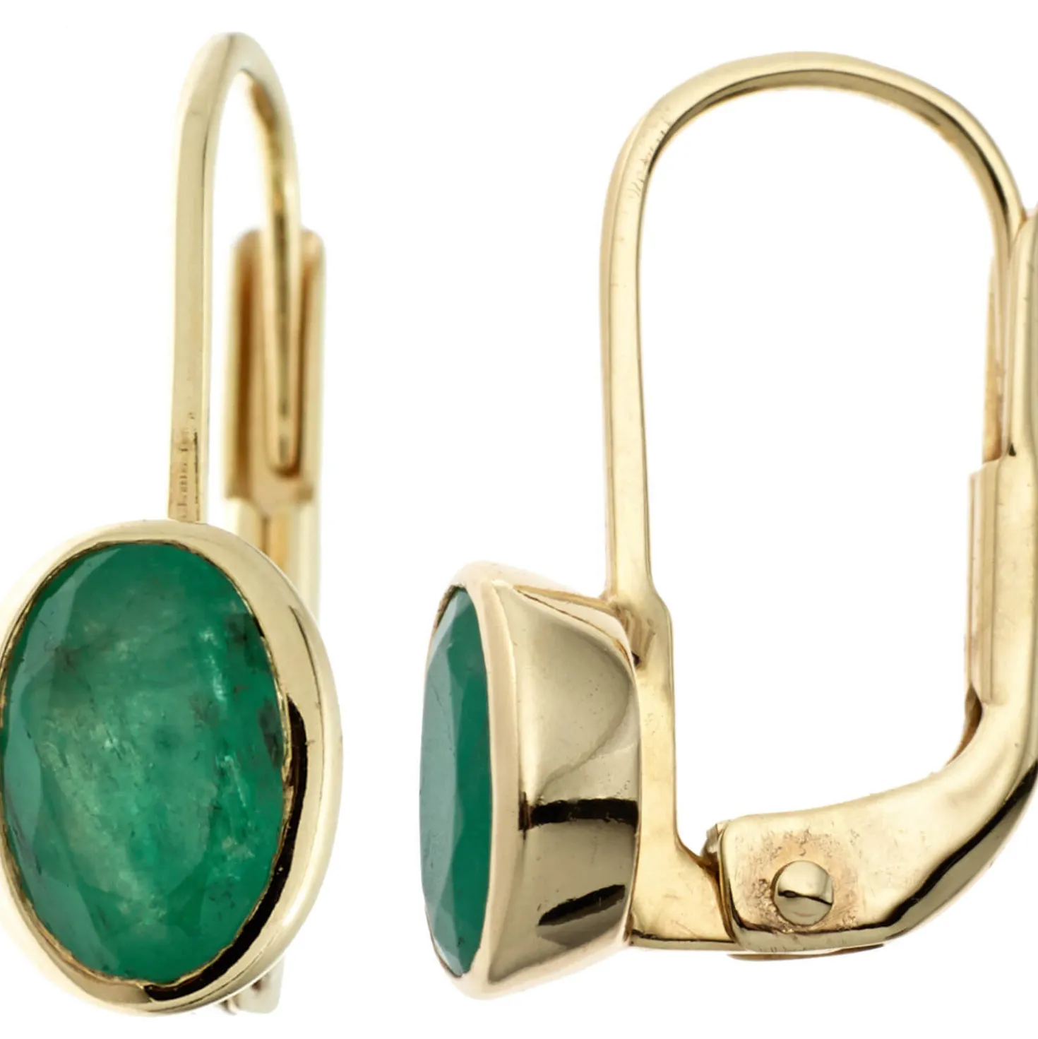 Ohrringe Ohrhänger Boutons Smaragd grün oval 333 Gold Gelbgold schlicht