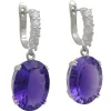 Ohrringe Ohrhänger Brisur mit Amethyst oval & 10 Zirkonia 925 Silber Damen